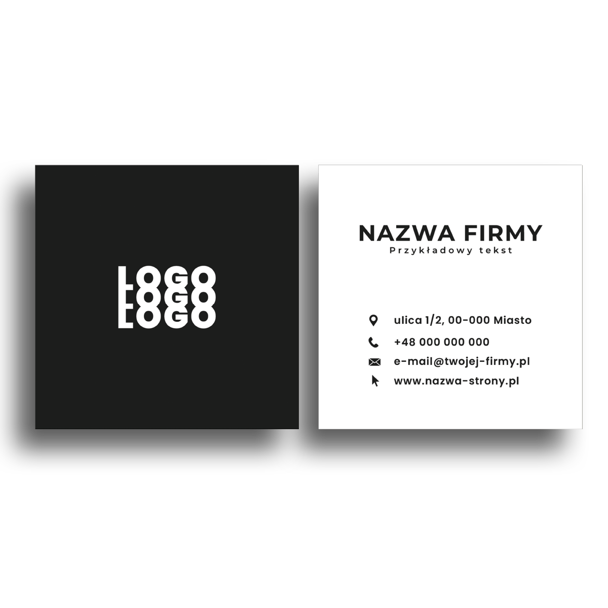 Wizytówki kwadrat czarno-białe projekt