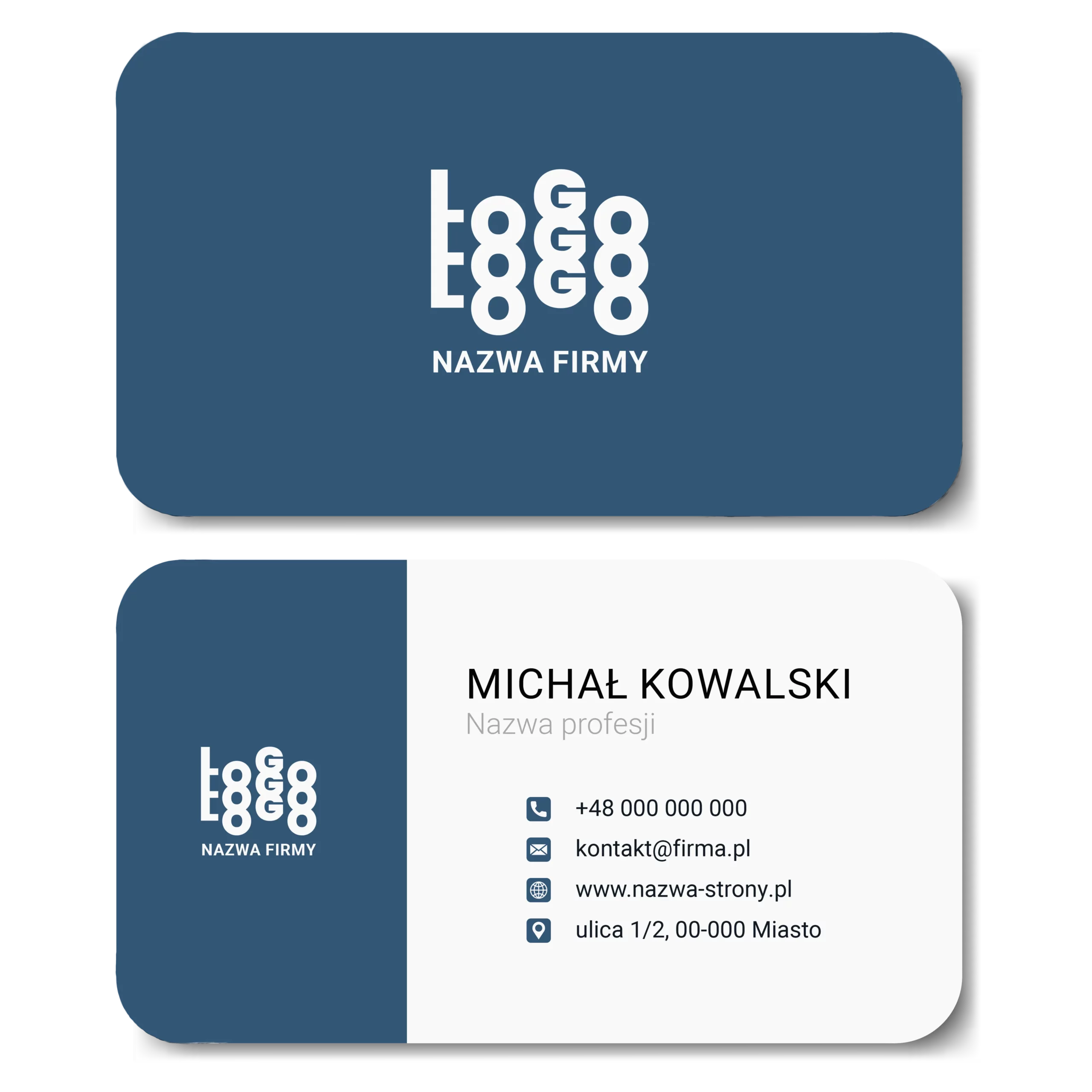 Wizytówki zaokrąglone niebieski projekt