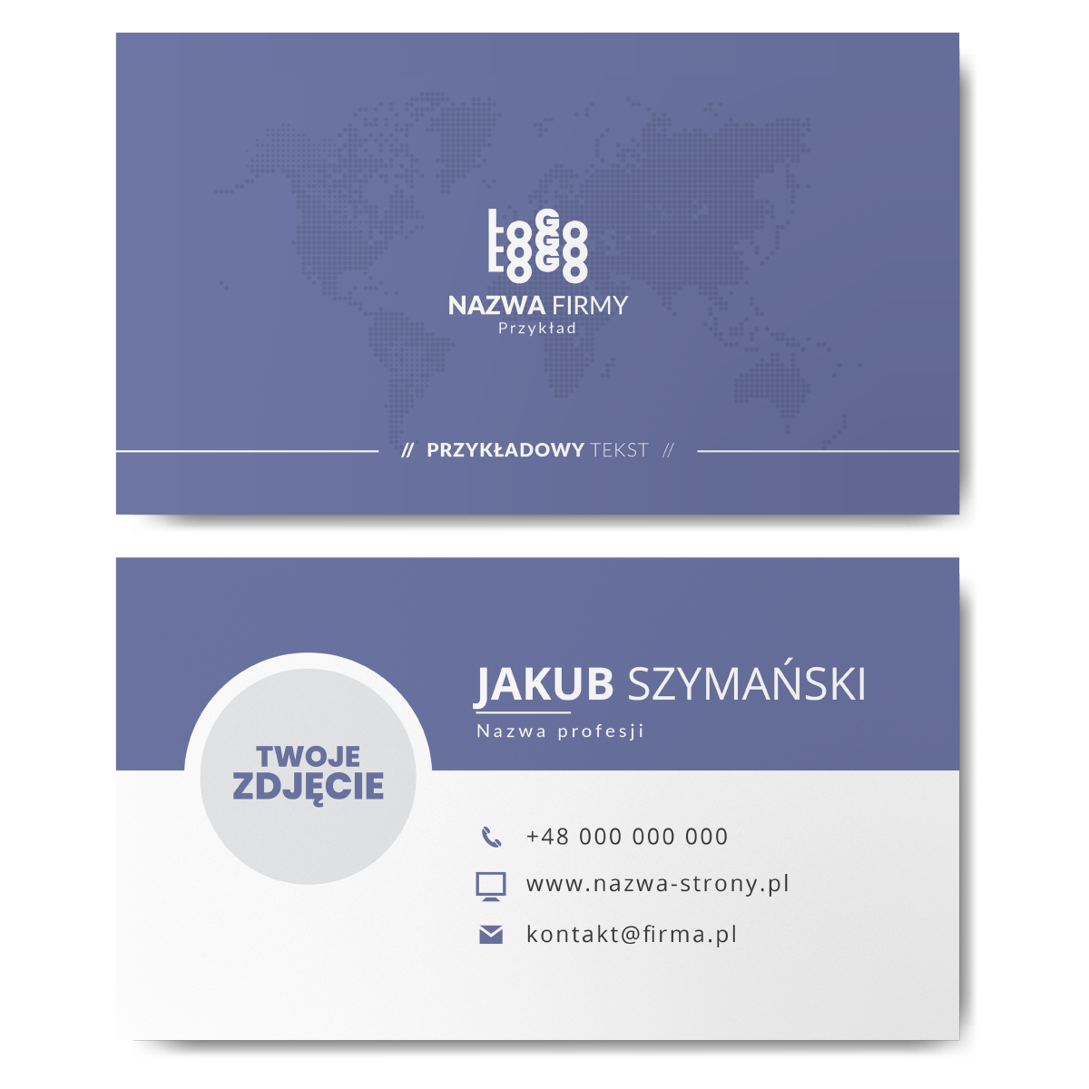 Wizytówki fioletowe ze zdjęciem projekt