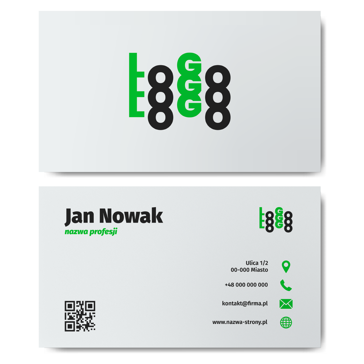 Wizytówki białe zielone QR 350g projekt