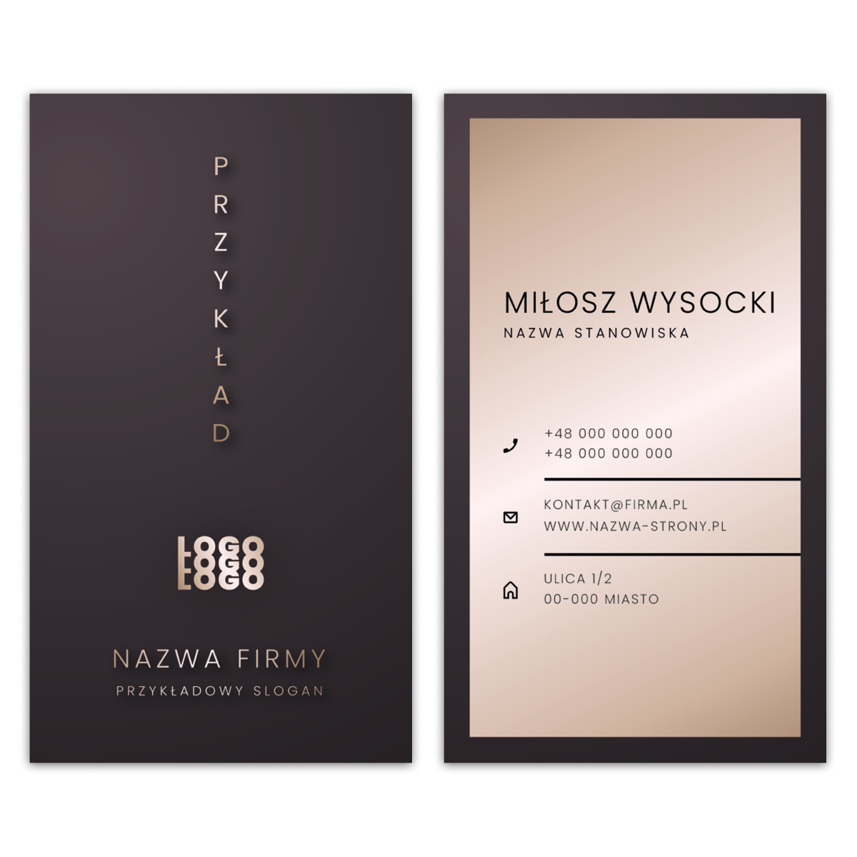 Wizytówki pionowe brązowe ramka projekt