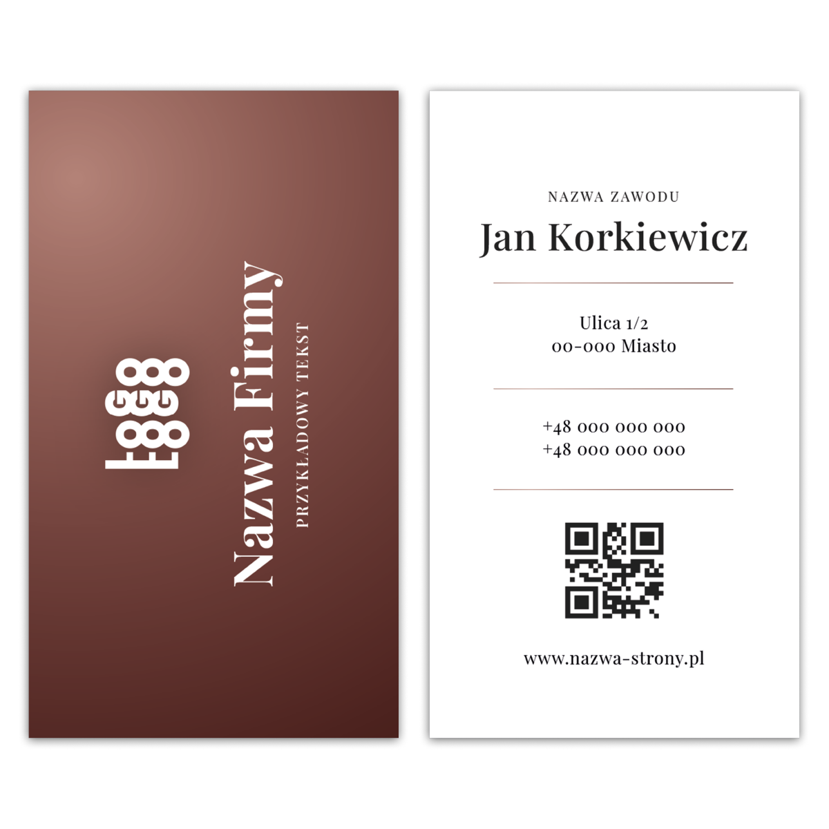 Wizytówki pionowe brązowe QR projekt