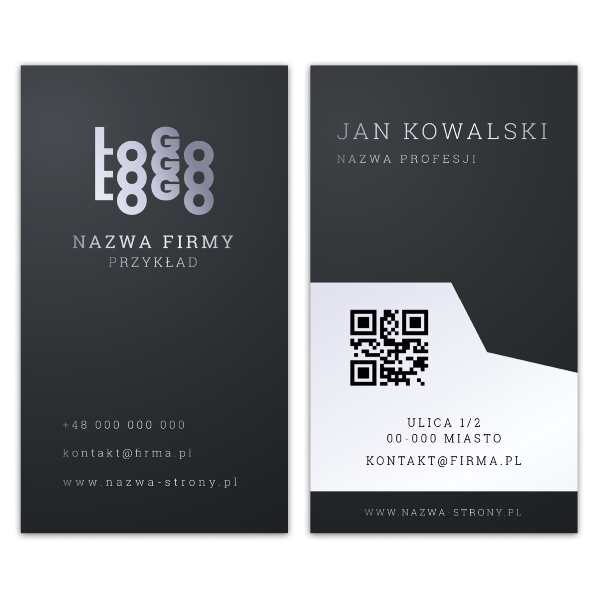 Wizytówki pionowe czarne QR projekt