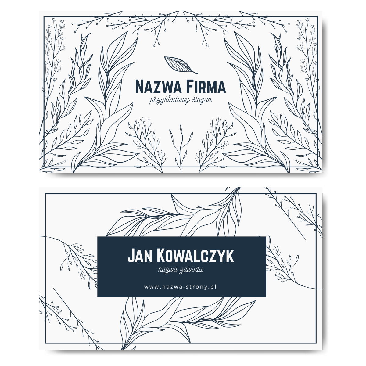 Wizytówki białe rośliny gałązki projekt