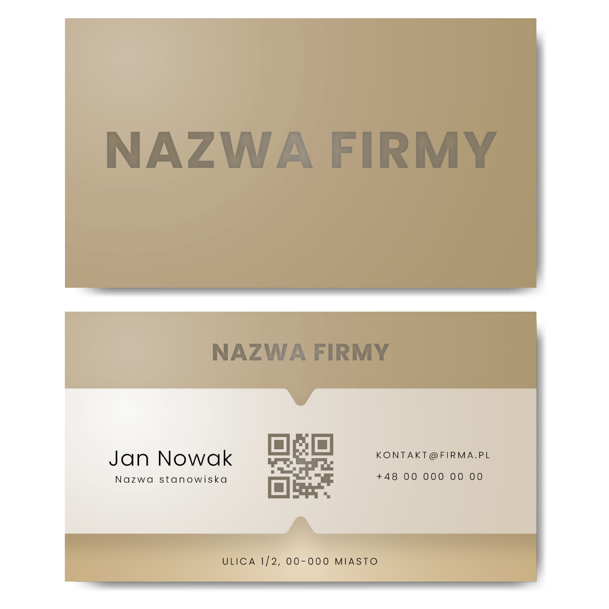 Wizytówki beżowe złote QR 90x50 projekt