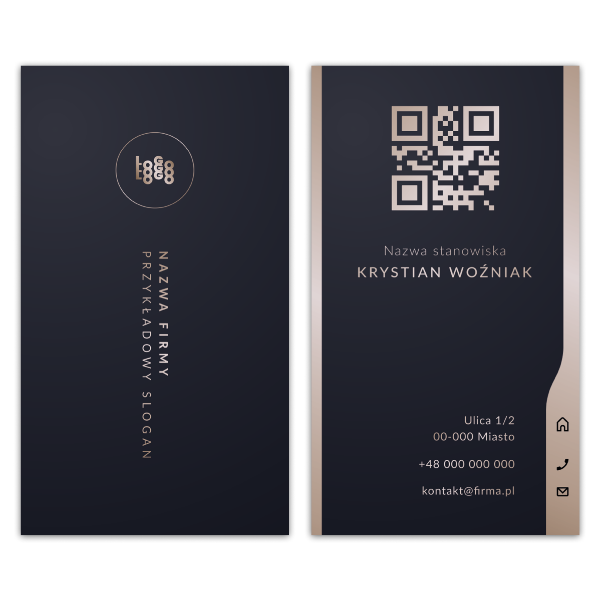 Wizytówki pionowe złote QR projekt
