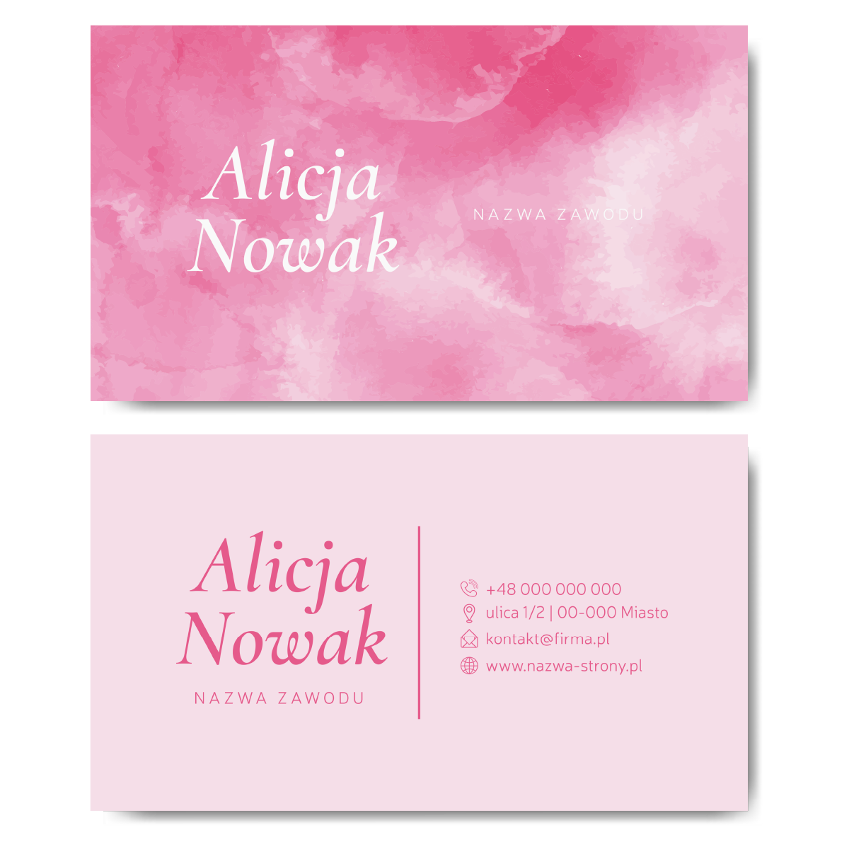 Wizytówki różowe akwarelowe projekt