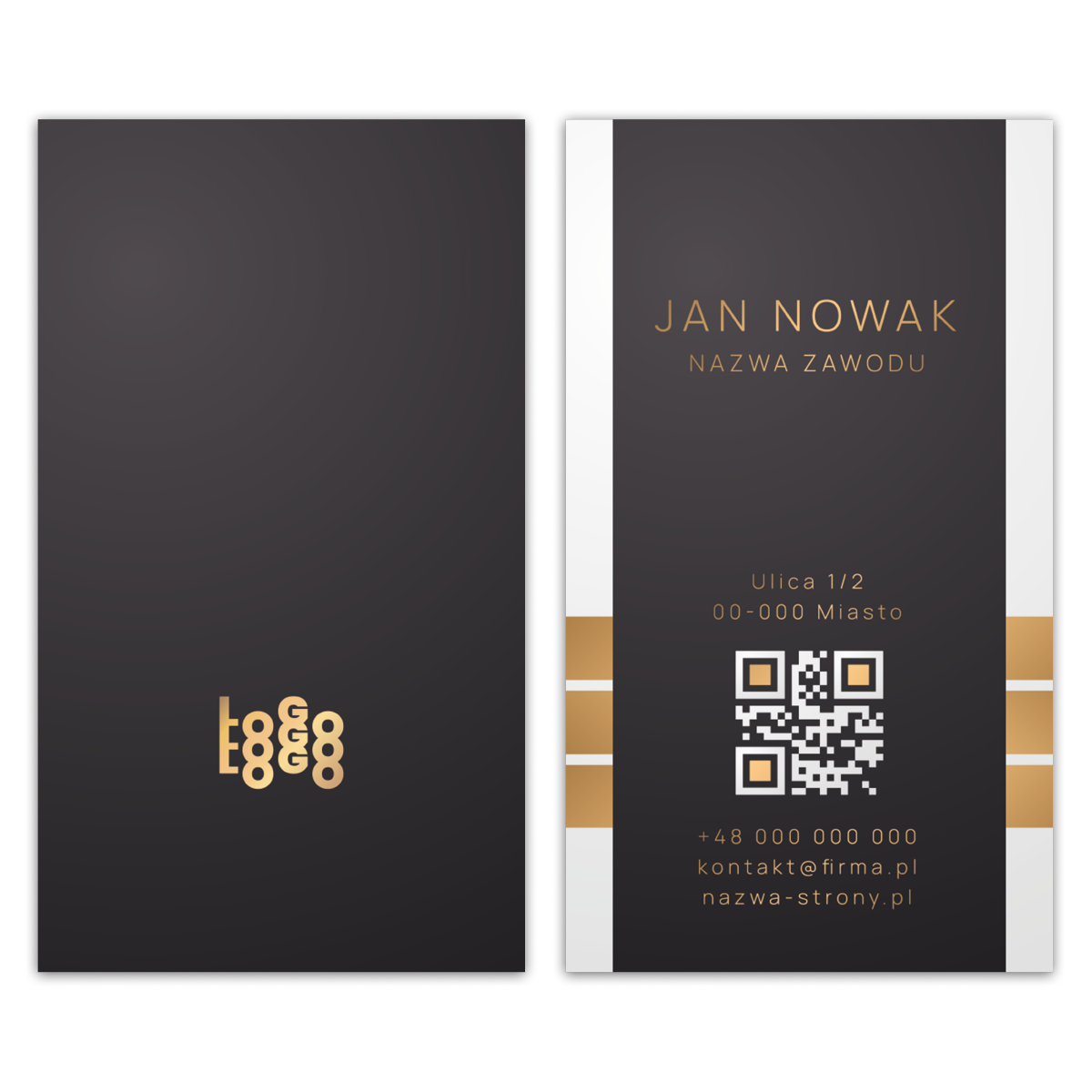 Wizytówki pionowe brązowe QR projekt