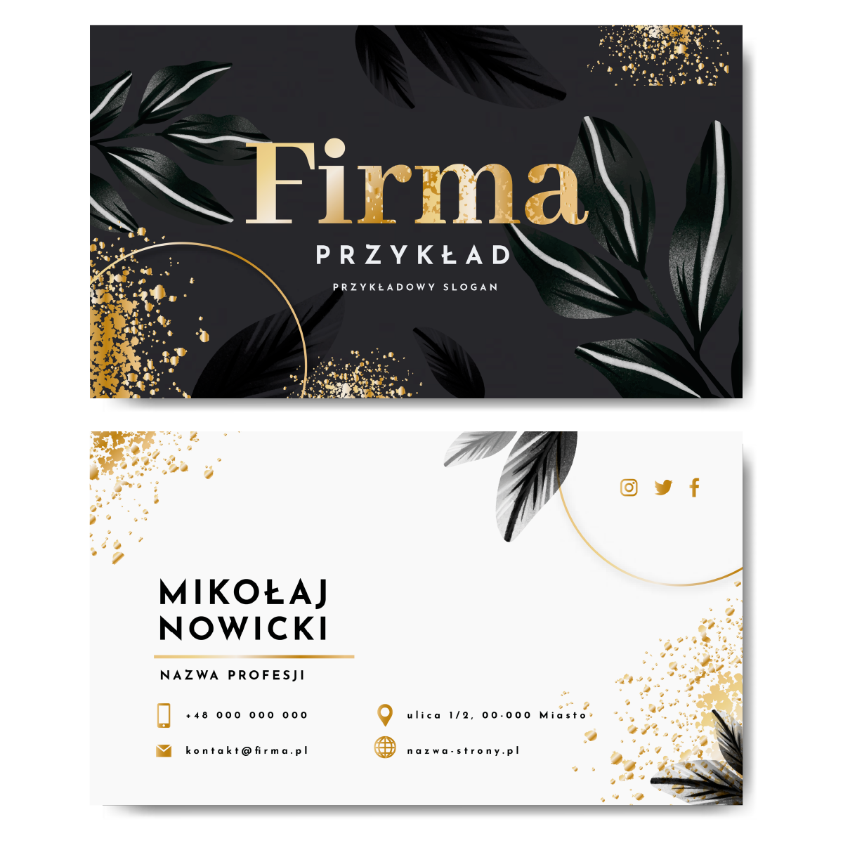 Wizytówki czarne białe złote projekt