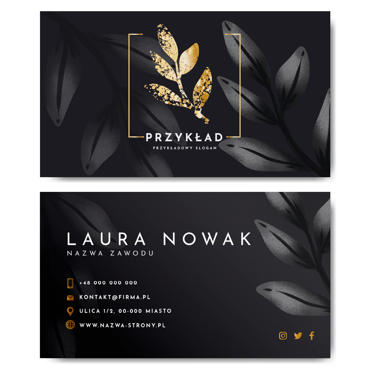Wizytówki czarne złote gałązki projekt