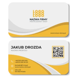 Wizytówki zaokrąglone żółte QR projekt