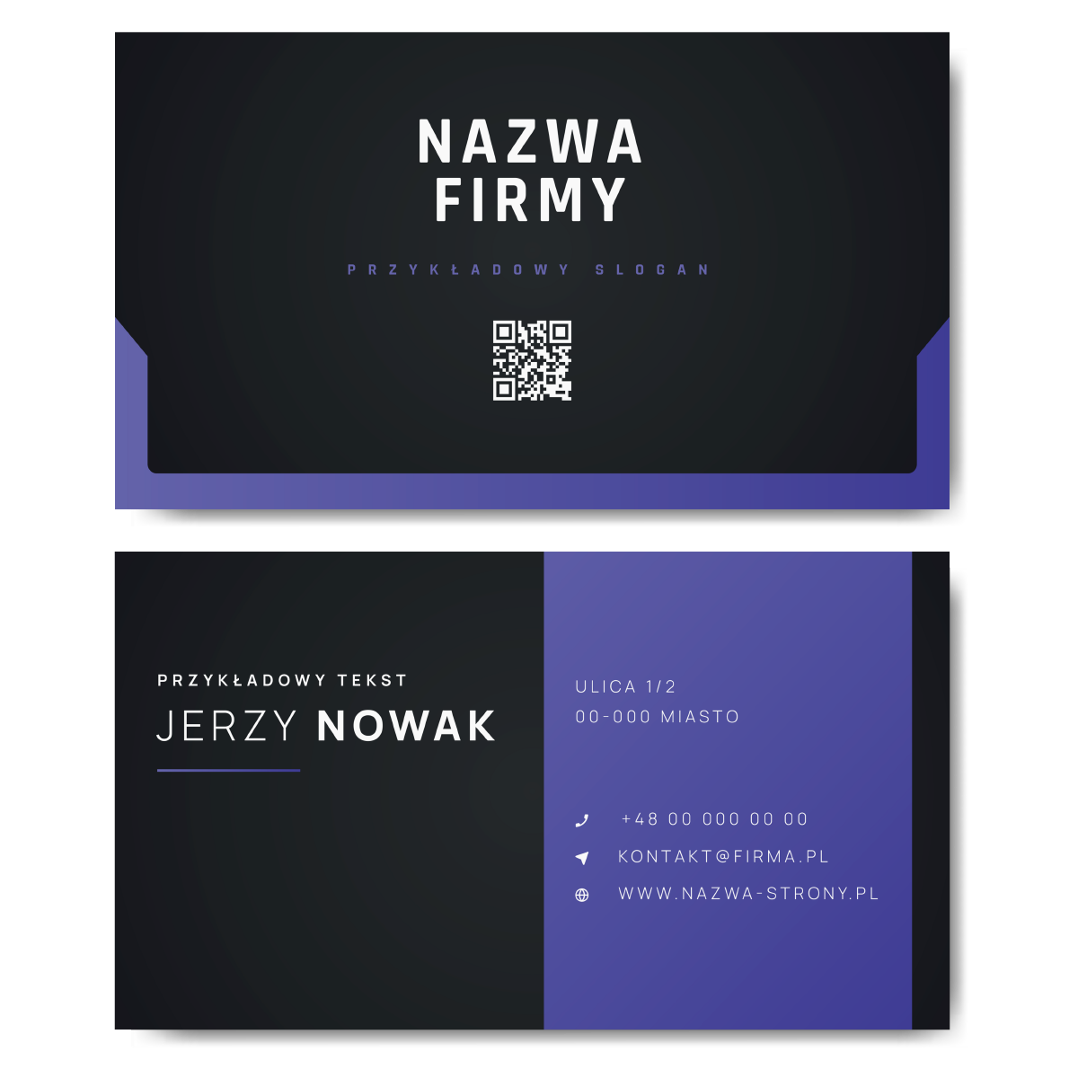 Wizytówki fioletowe QR 90x50 projekt