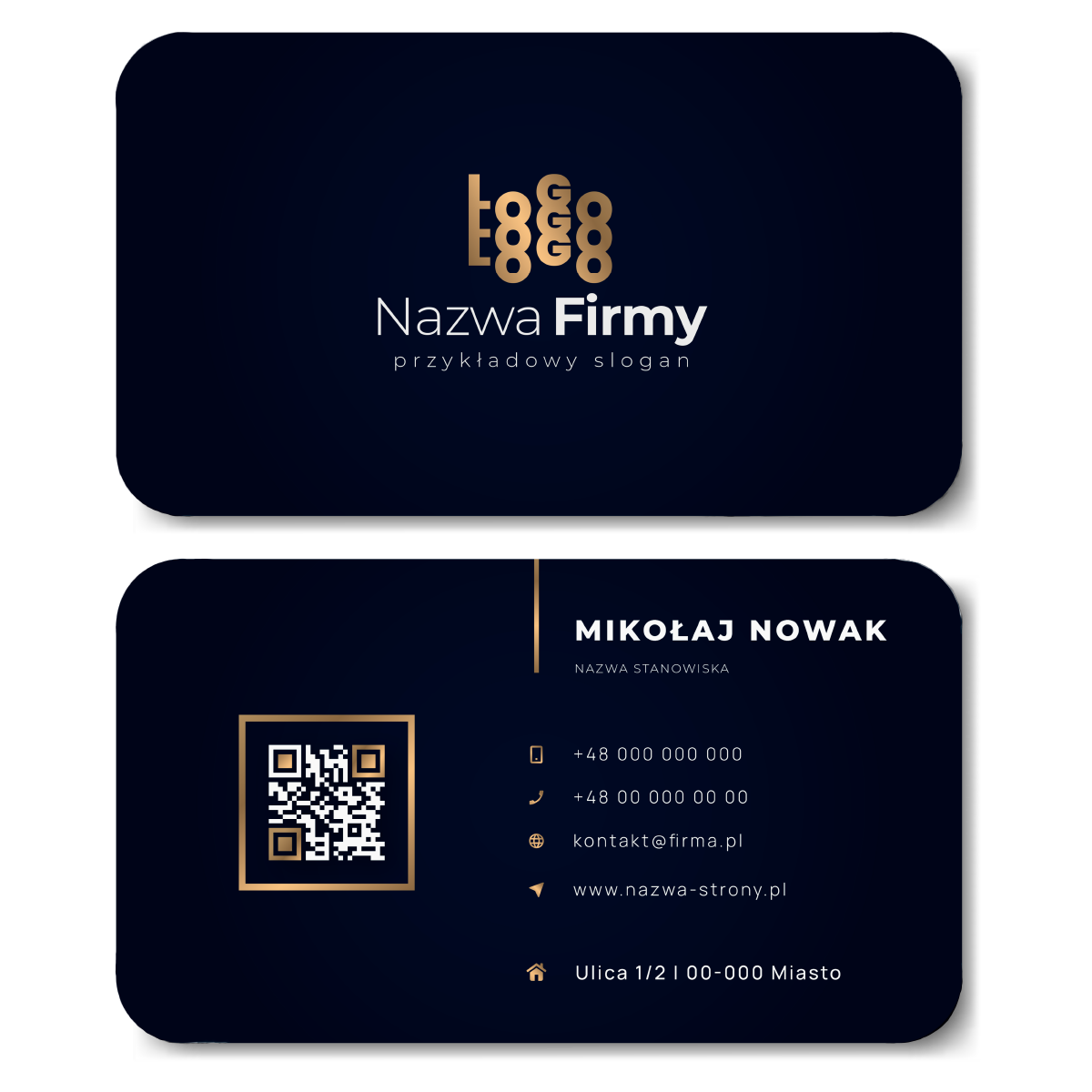 Wizytówki zaokrąglone granat QR projekt