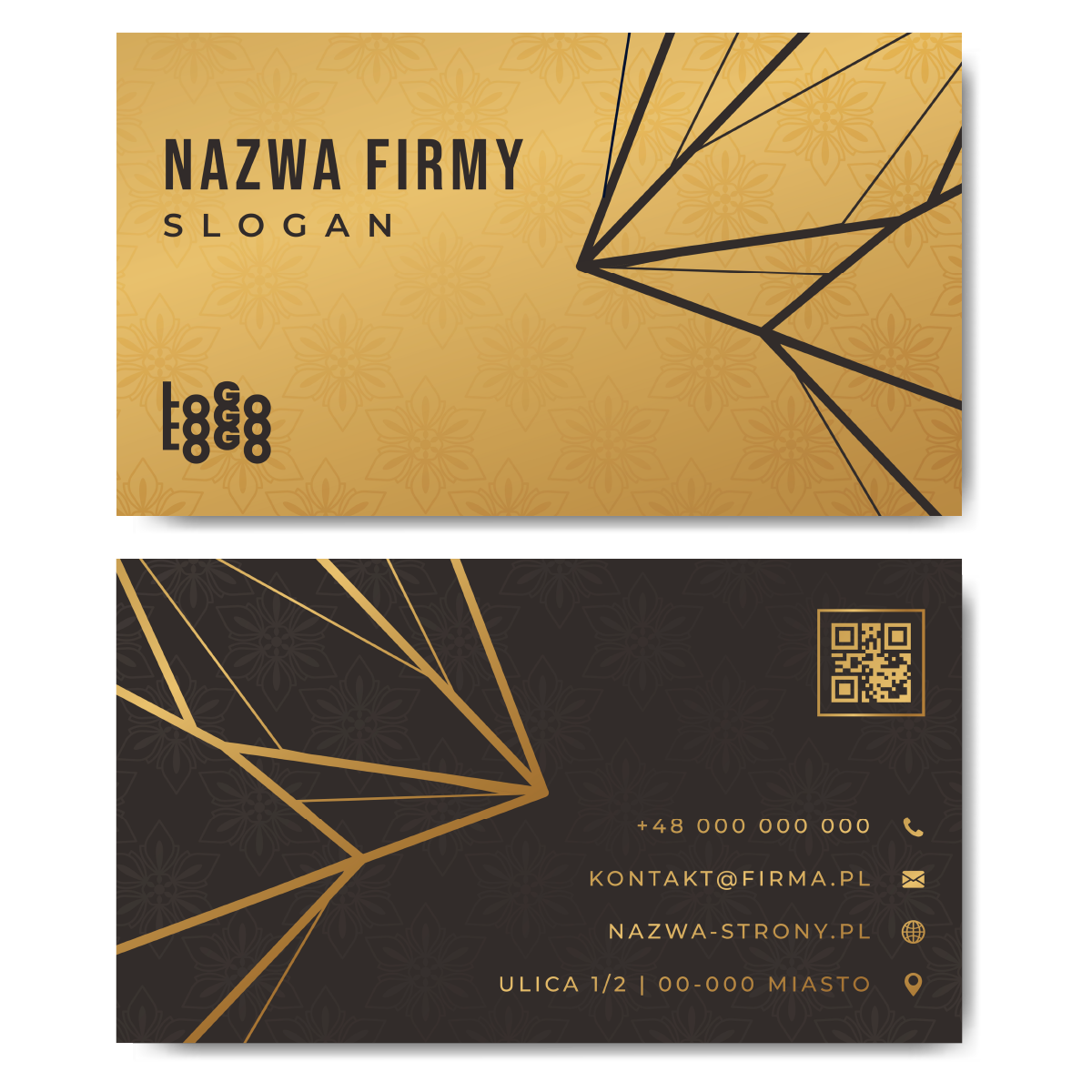 Wizytówki dwustronne złote QR projekt