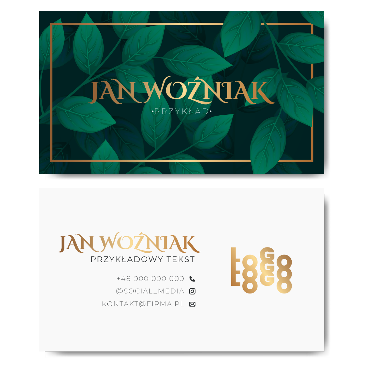 Wizytówki złote zielone liście projekt