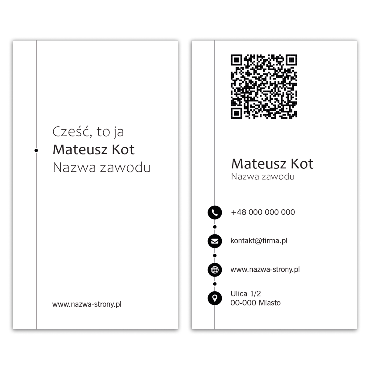 Wizytówki pionowe białe QR 350g projekt