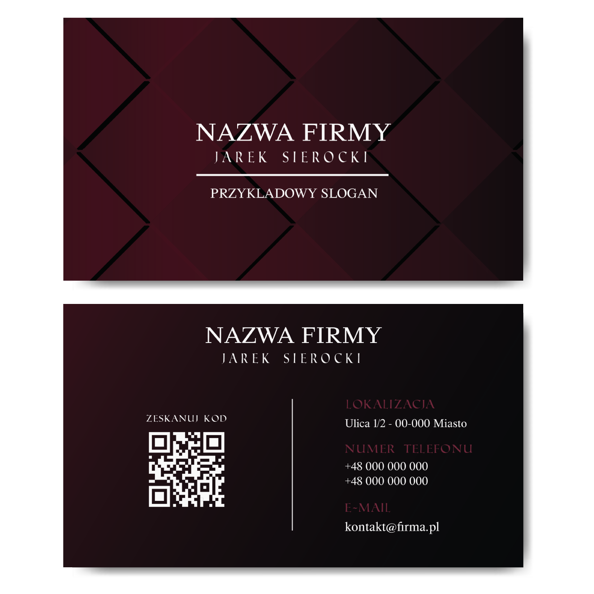 Wizytówki bordowe QR 350g 90x50 projekt
