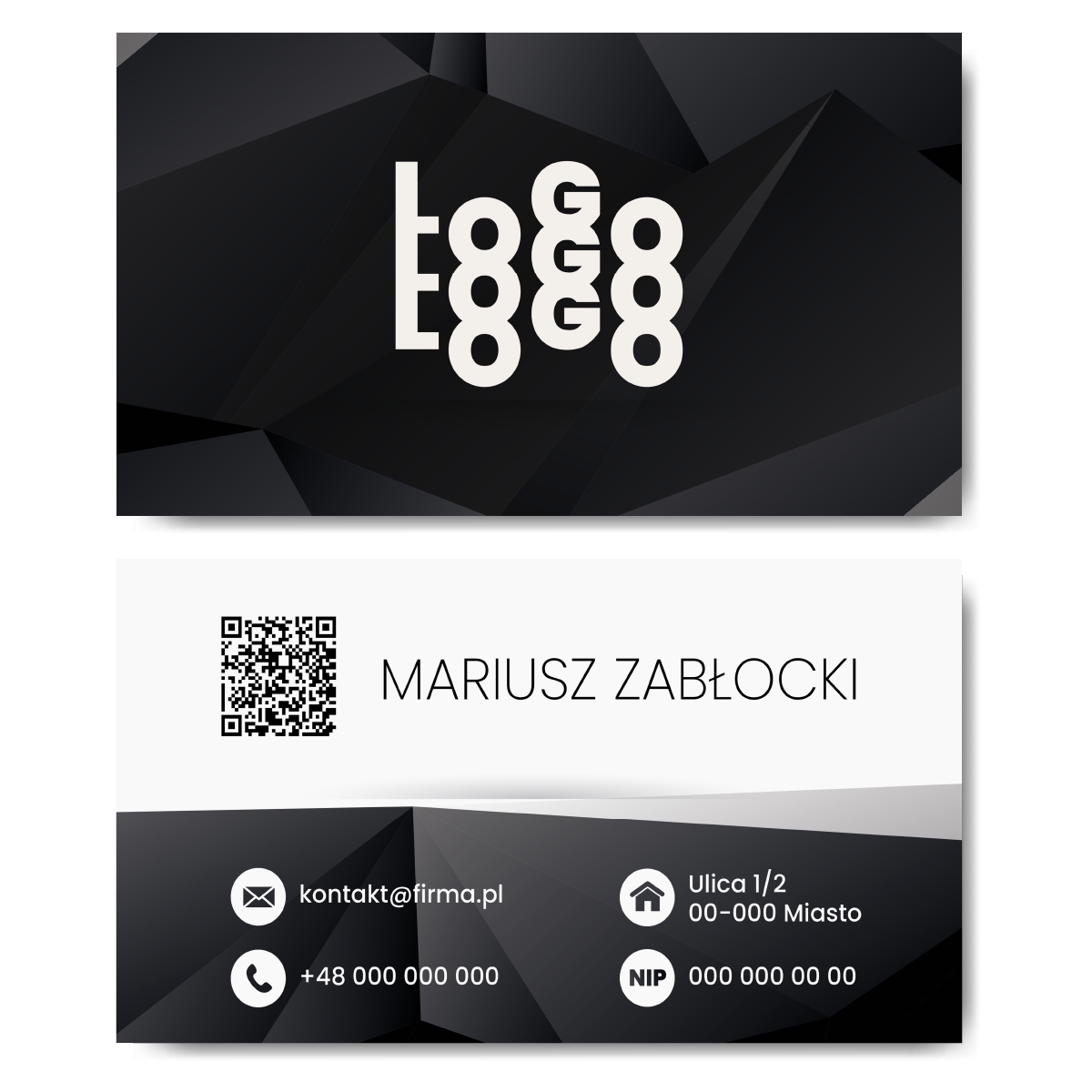 Wizytówki czarno-białe QR 90x50 projekt