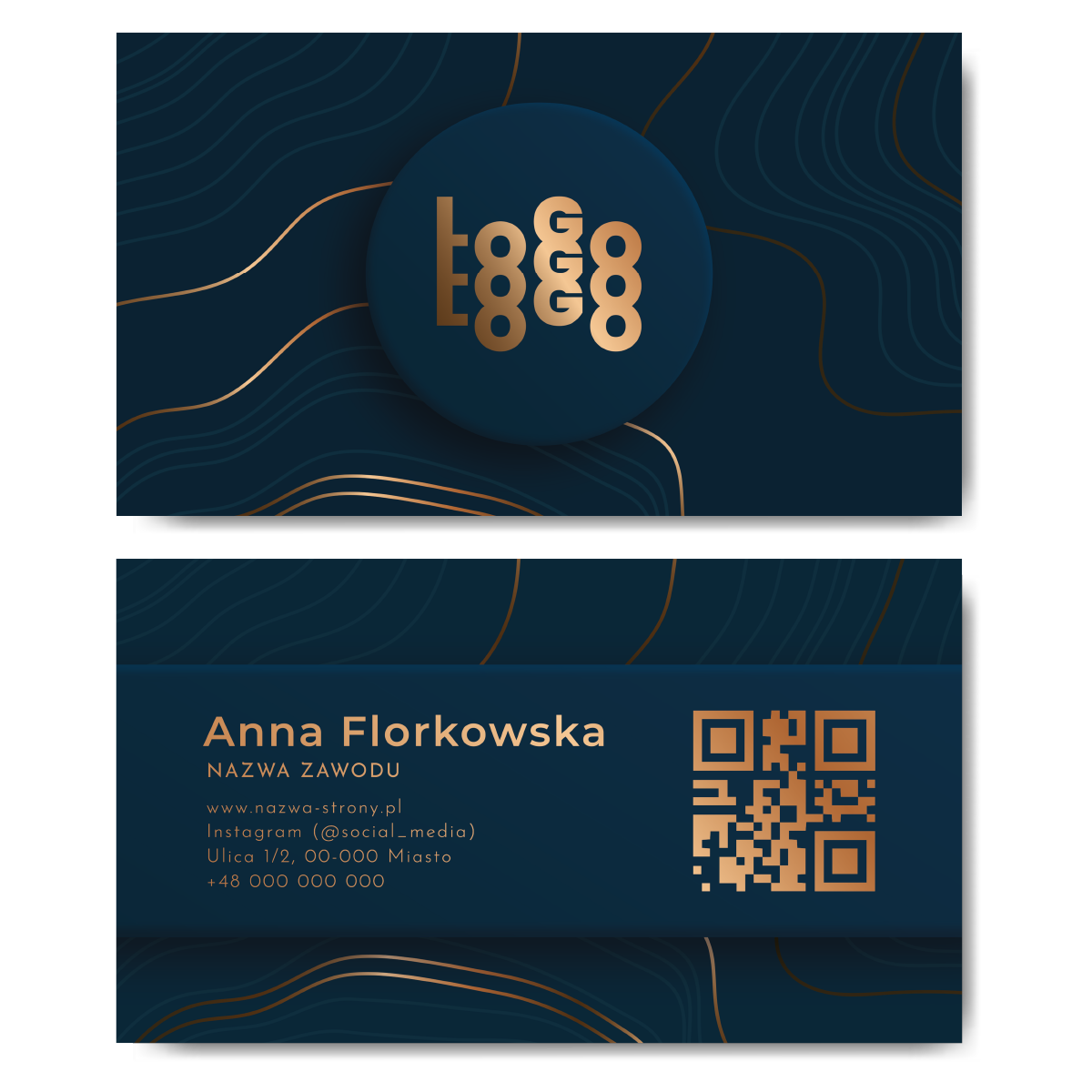 Wizytówki niebieskie QR 90x50 projekt