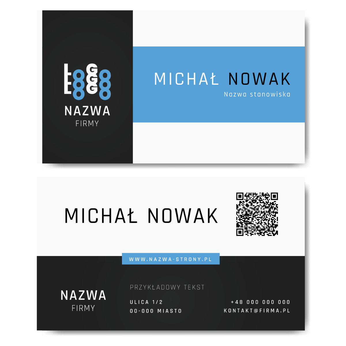 Wizytówki niebieskie QR 90x50 projekt