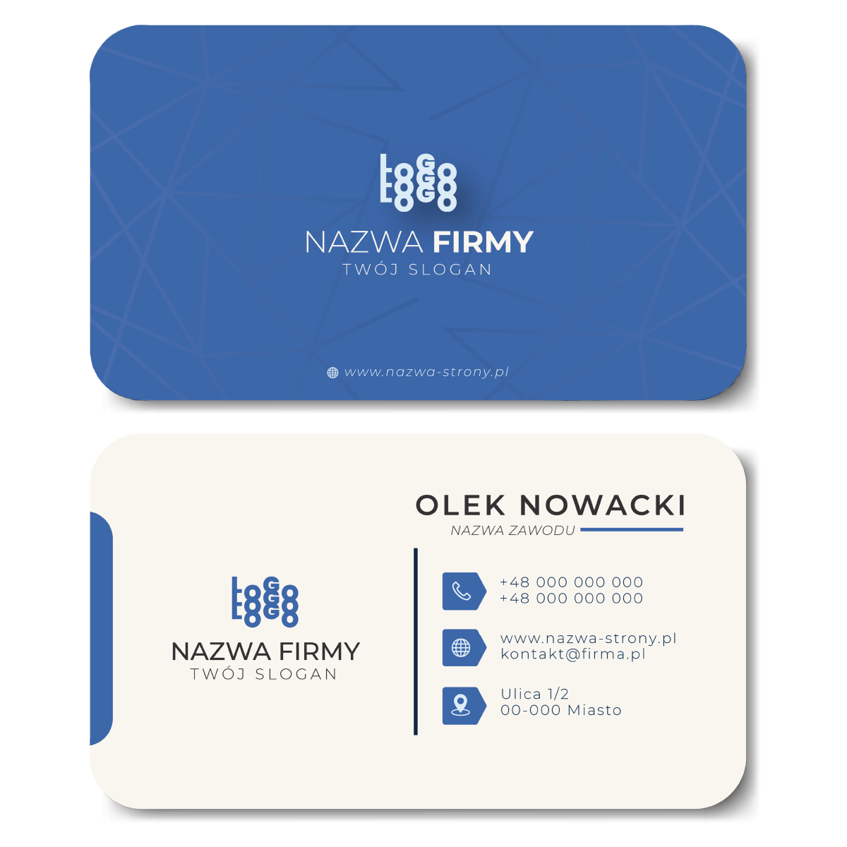 Wizytówki zaokrąglone niebieski projekt