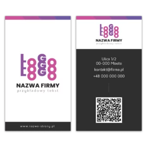 Wizytówki pionowe fioletowe QR projekt