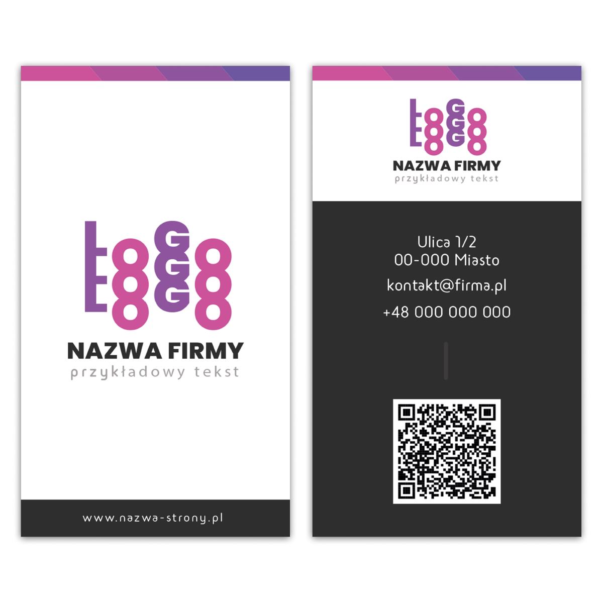 Wizytówki pionowe fioletowe QR projekt