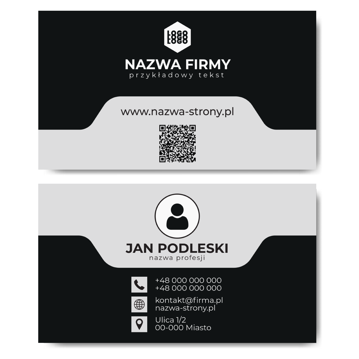 Wizytówki czarne szare QR 90x50 projekt