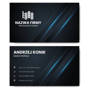 Wizytówki czarne niebieski neon projekt