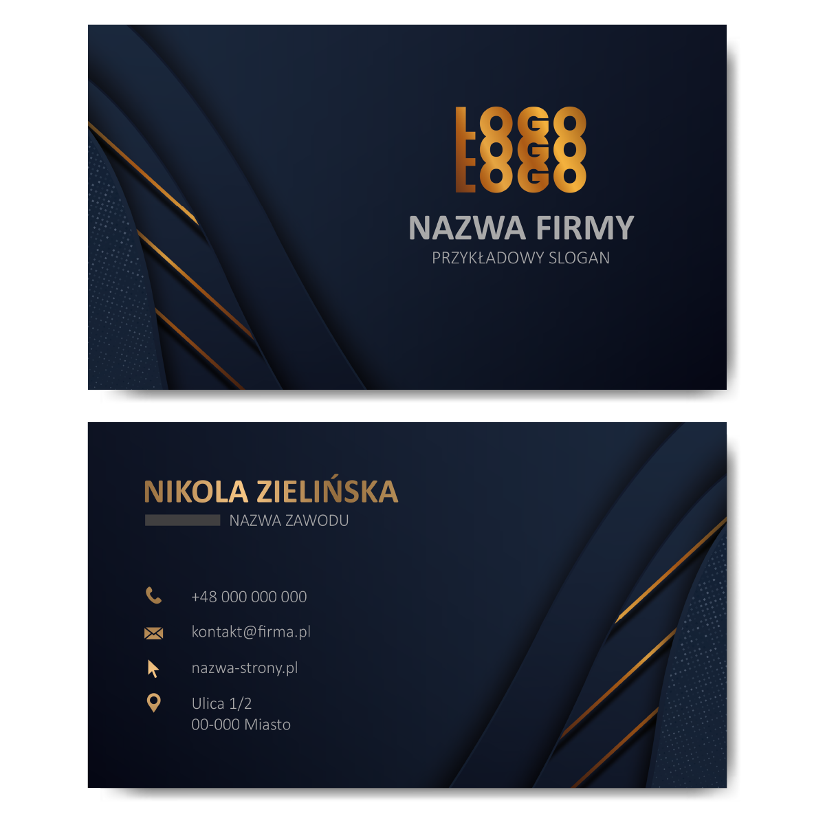 Wizytówki granatowe złote 90x50 projekt