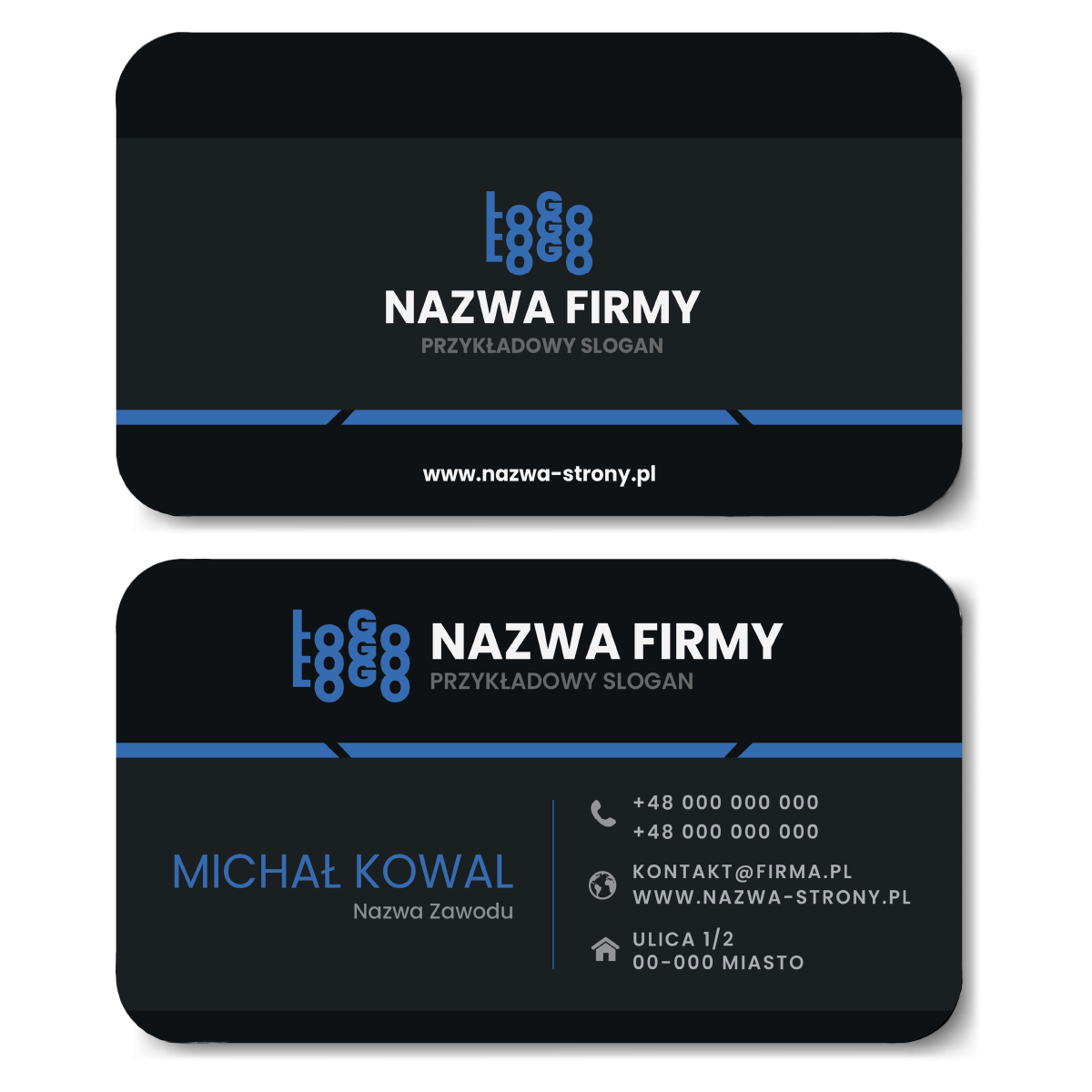 Wizytówki zaokrąglone niebieski projekt
