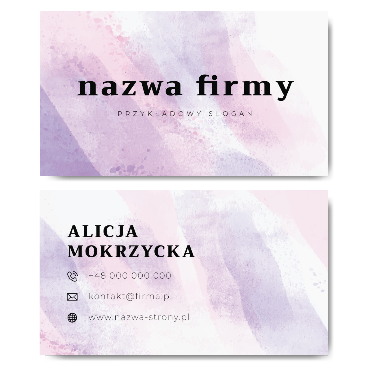 Wizytówki akwarelowe fioletowe projekt