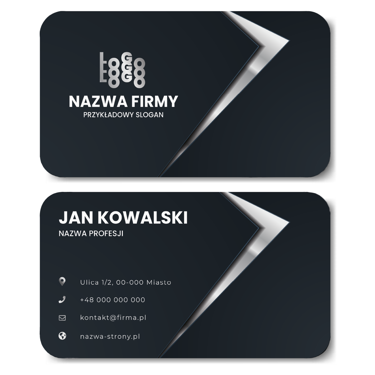 Wizytówki zaokrąglone srebrne projekt