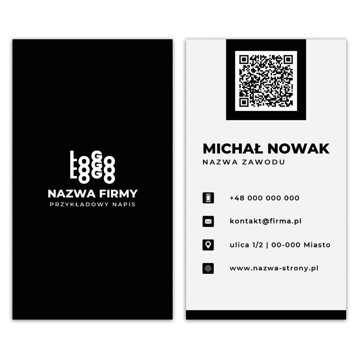 Wizytówki pionowe czarne QR projekt