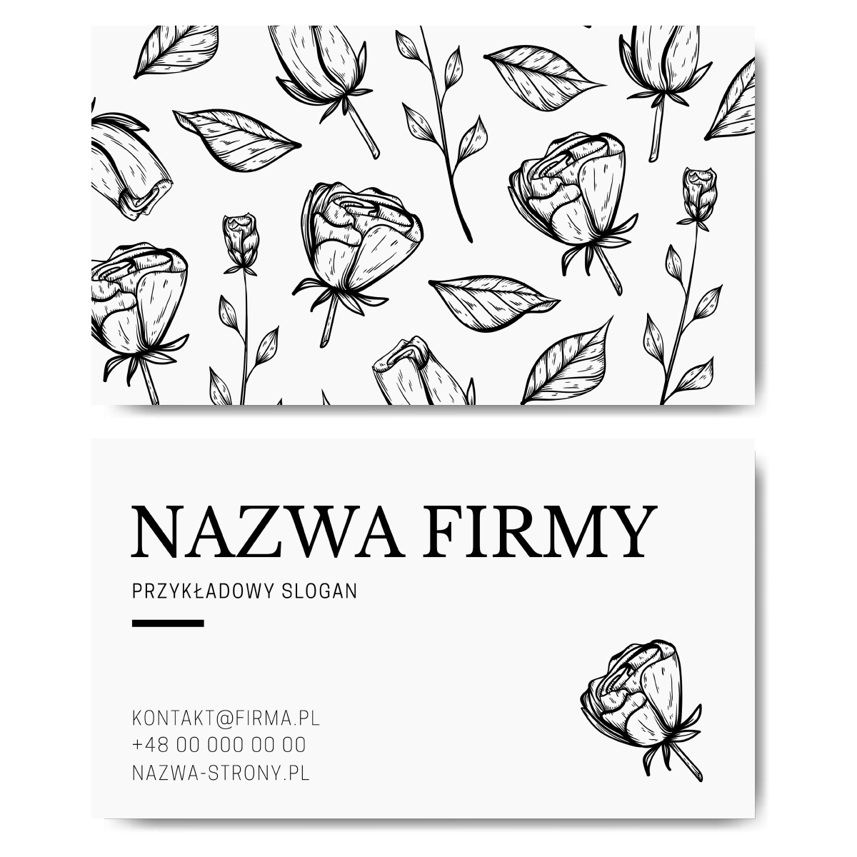 Wizytówki czarno-białe kwiaty projekt