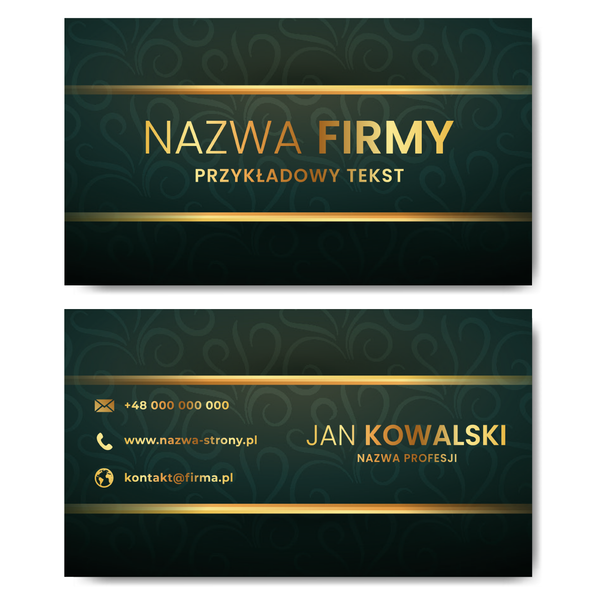 Wizytówki zielone złote 90x50 projekt