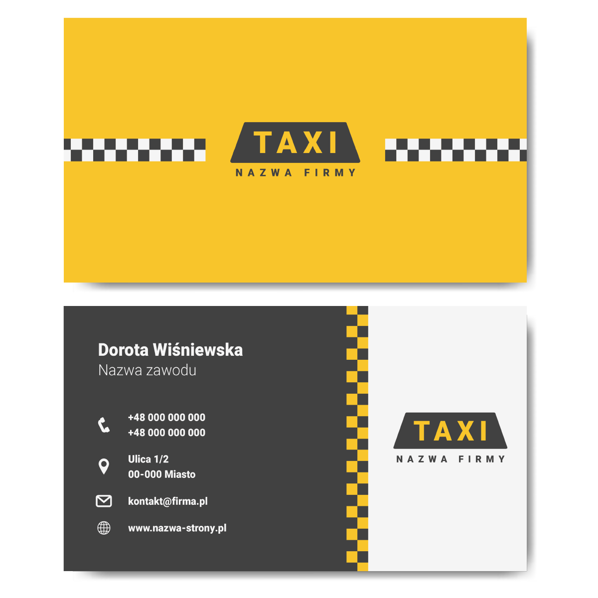 Wizytówki TAXI żółte mat 350g projekt