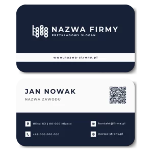 Wizytówki zaokrąglone granat QR projekt