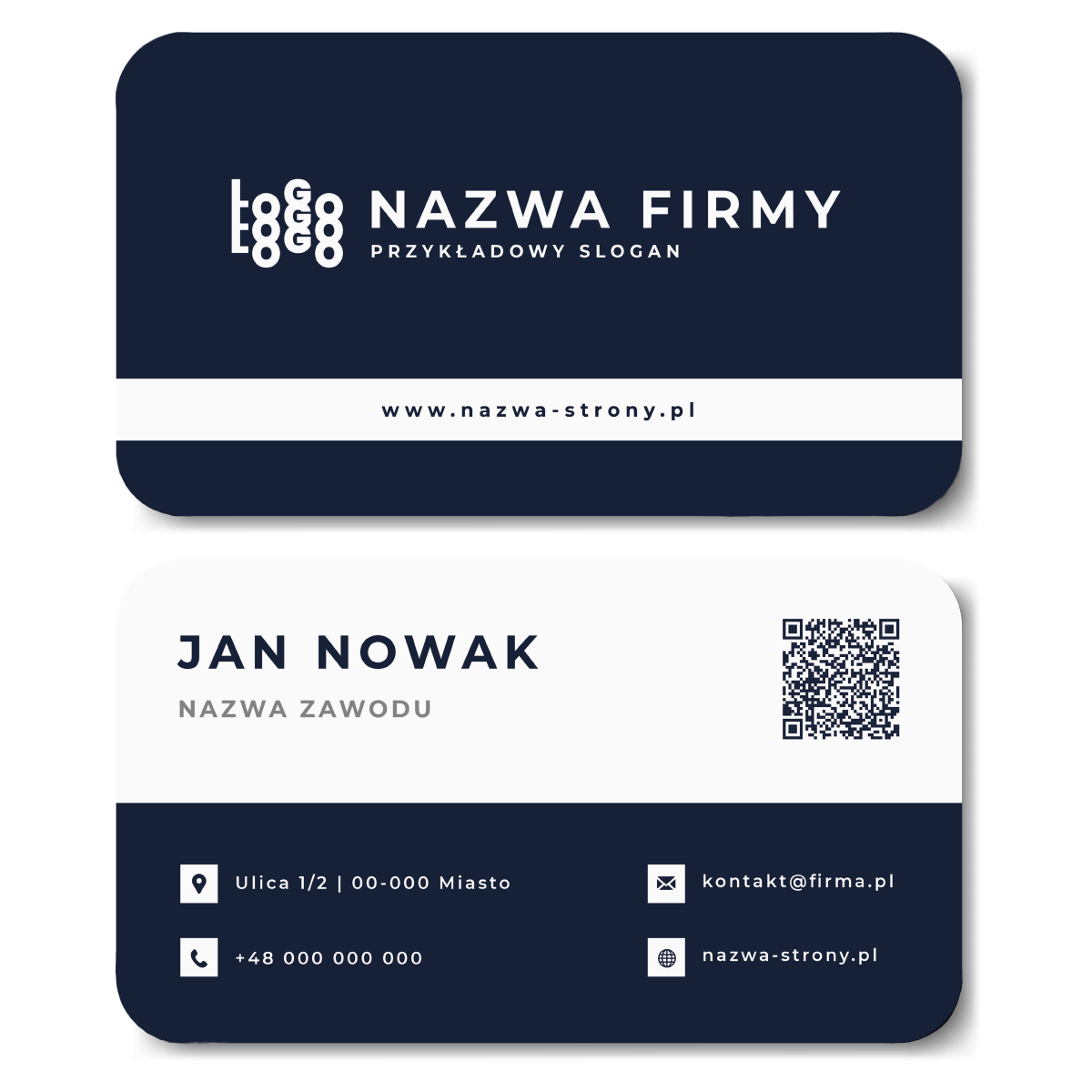 Wizytówki zaokrąglone granat QR projekt