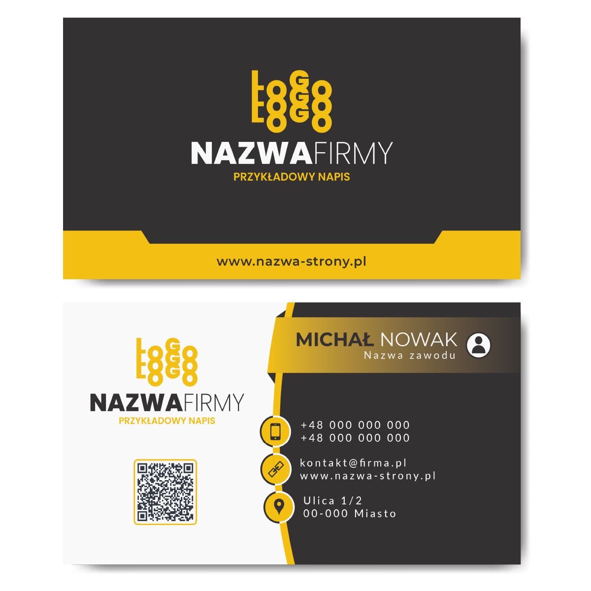 Wizytówki żółte QR mat 350g projekt