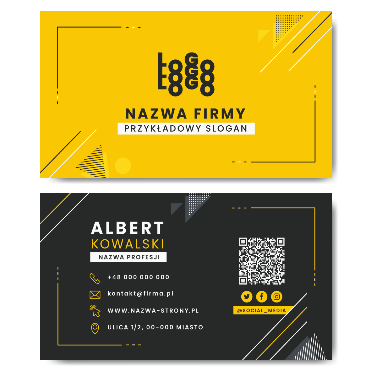 Wizytówki żółte QR 90x50 projekt