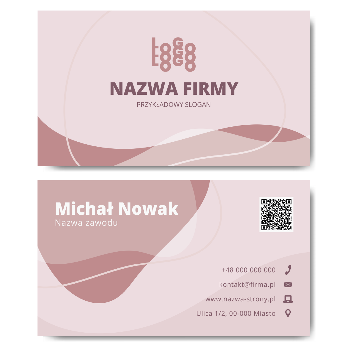 Wizytówki różowy QR mat 350g projekt