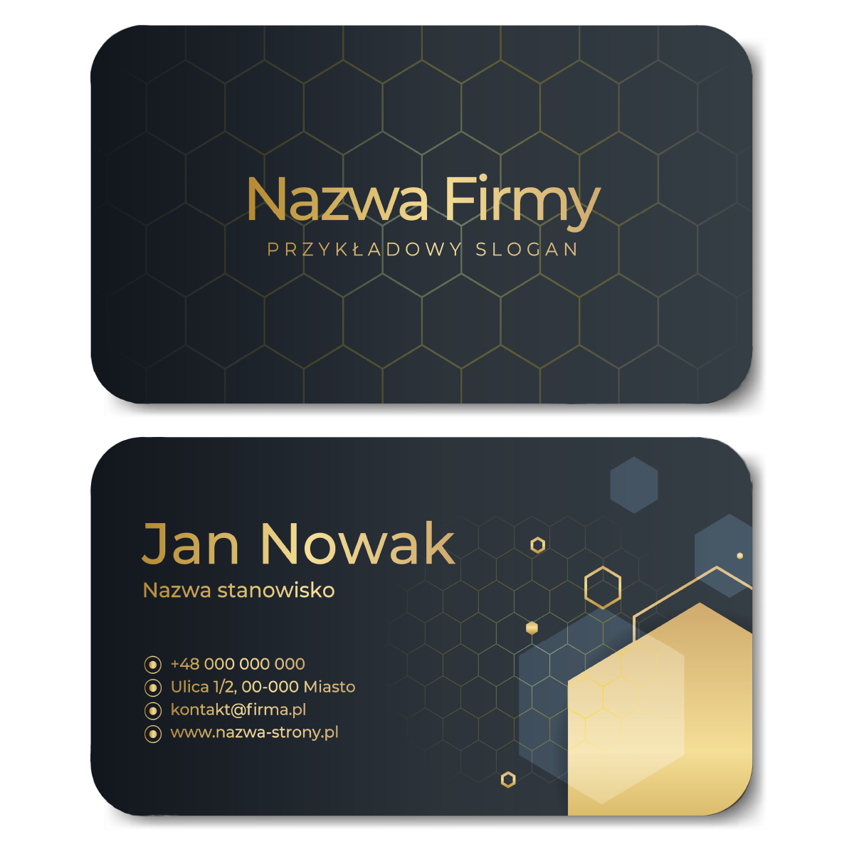 Wizytówki okrągłe ciemne złote projekt