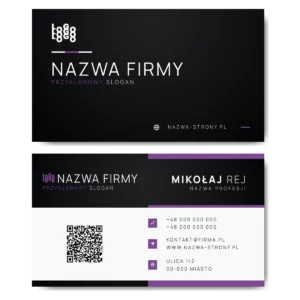 Wizytówki czarno-białe fiolet QR projekt