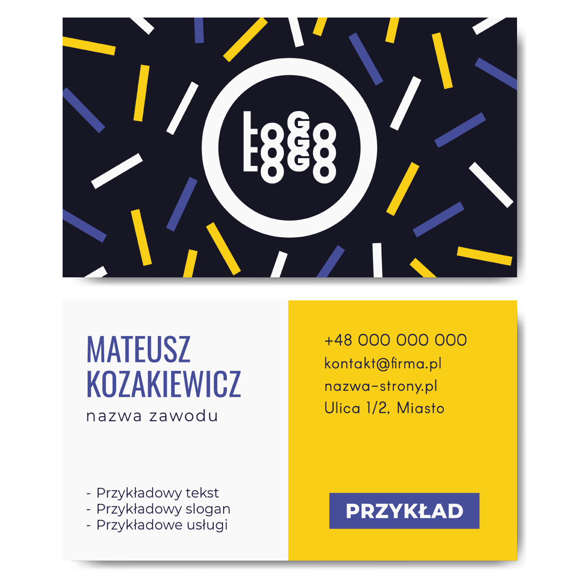 Wizytówki żółte granatowe 90x50 projekt