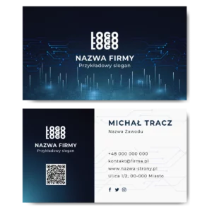 Wizytówki niebieskie QR 90x50 projekt