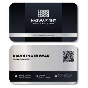 Wizytówki zaokrąglone srebrne QR projekt