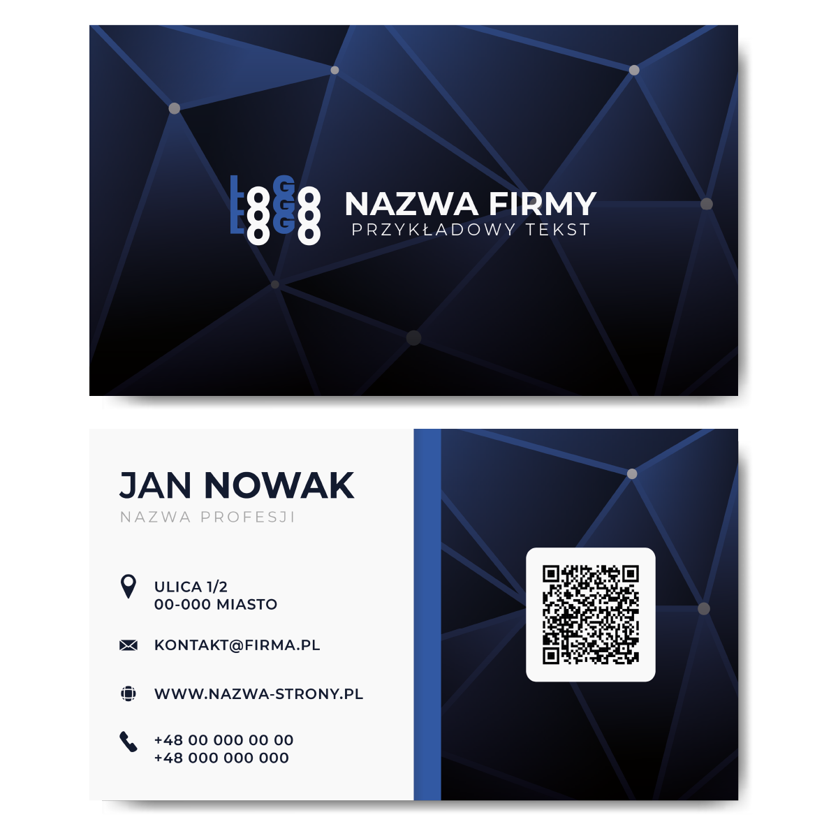 Wizytówki granatowe QR mat 350g projekt