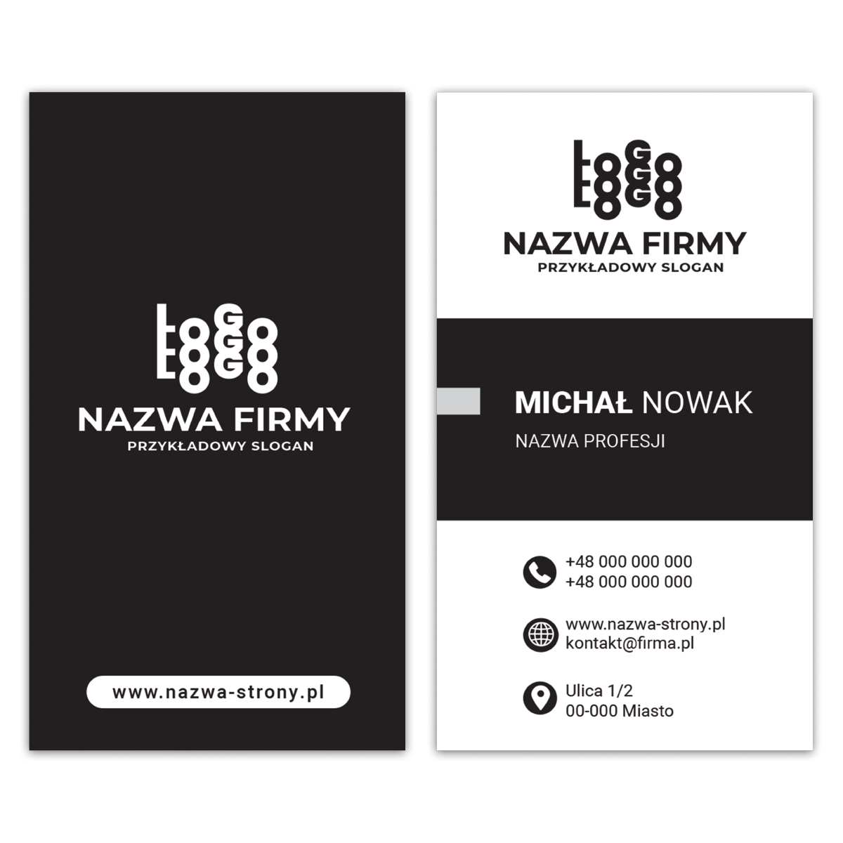 Wizytówki pionowe czarno-białe projekt