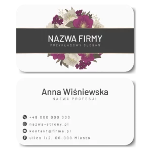Wizytówki zaokrągl białe kwiaty projekt